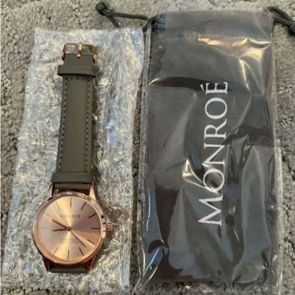 Monroe SOLÉROSE Watch Rose Gold CHARCOAL LEATHER Strap Unisex NWT - Picture 5 of 5